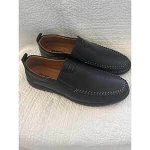 CLOHOO Mens Black Leather Slip On Loafers Casual Comfort Driving Shoes Size 44